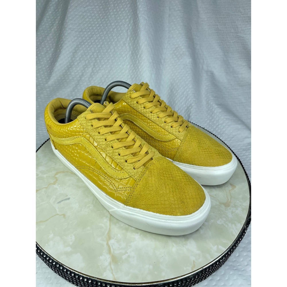 Vans Old Skool Croc Snake Leather Sneakers Mens 9.5 Exotic Yellow Low Top Shoes